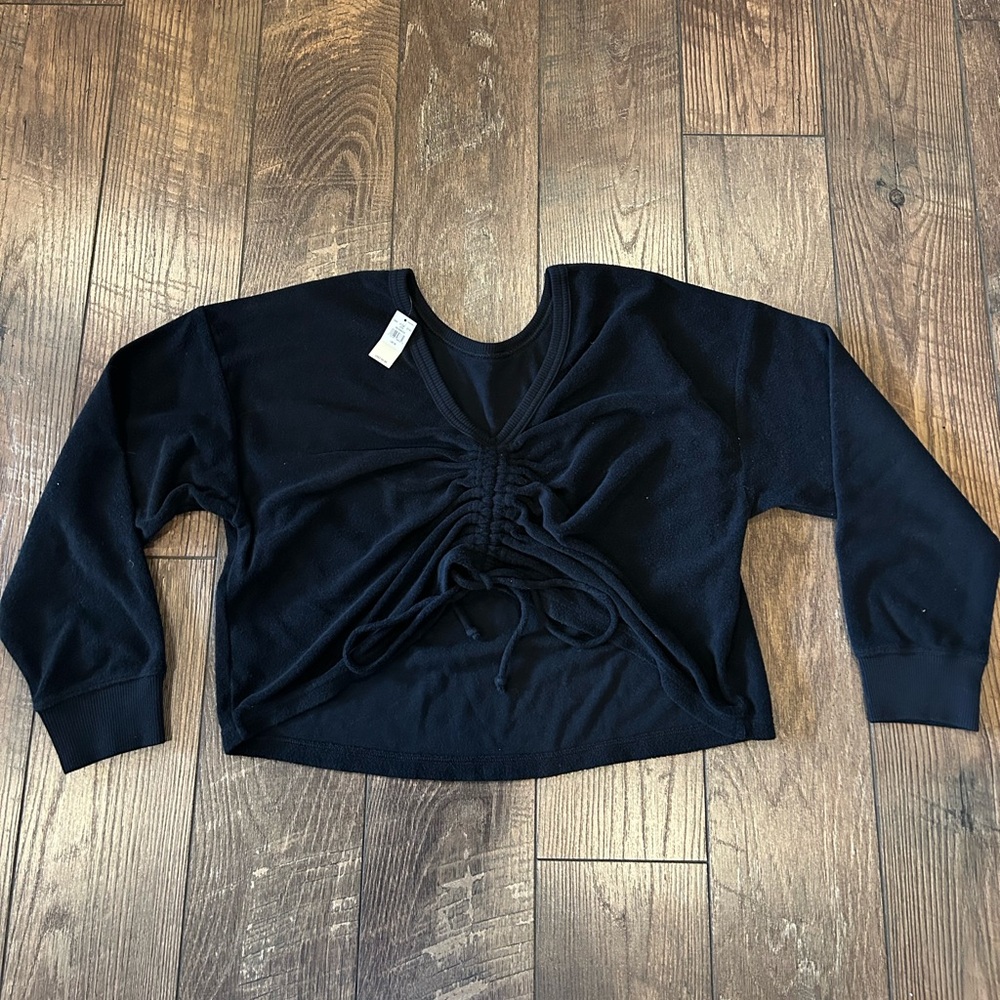 Aerie Black Long Sleeve Ruched Top